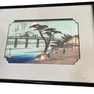 Ando Hiroshige japanskt träsnittstryck på papper Traveller Vintage