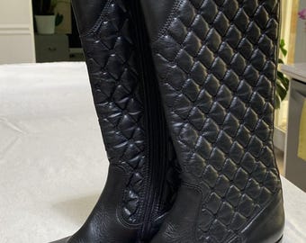 Pristine VTG Paul Green Munchen Black Quilted Leather Riding Boots US 6 / UK 3.5