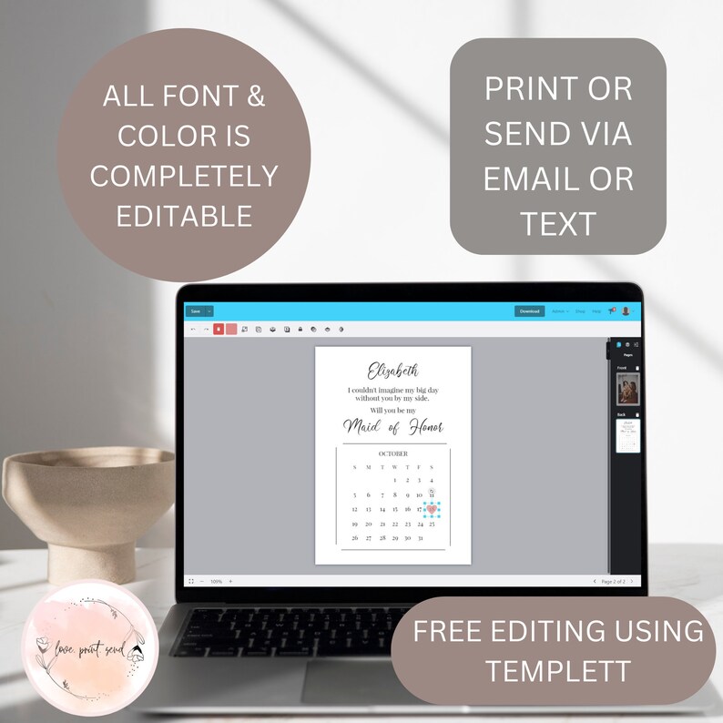 Modern Bridesmaid Proposal Card Template, Printable Minimalist Will You ...