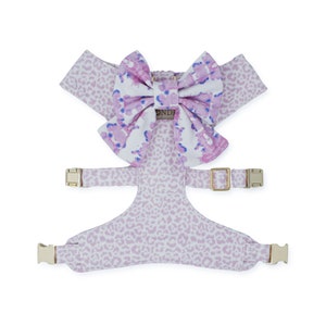 reversible dog harness with sailor bow, girl dog mom gift, leopard print dog accessories, designer dog harness for small dogs, lavender