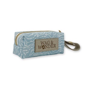 baby blue dog waste bag displenser, poop bag holder for dogs, luxury dog accessories, for dog leash, attaches to leash, poop bag pouch