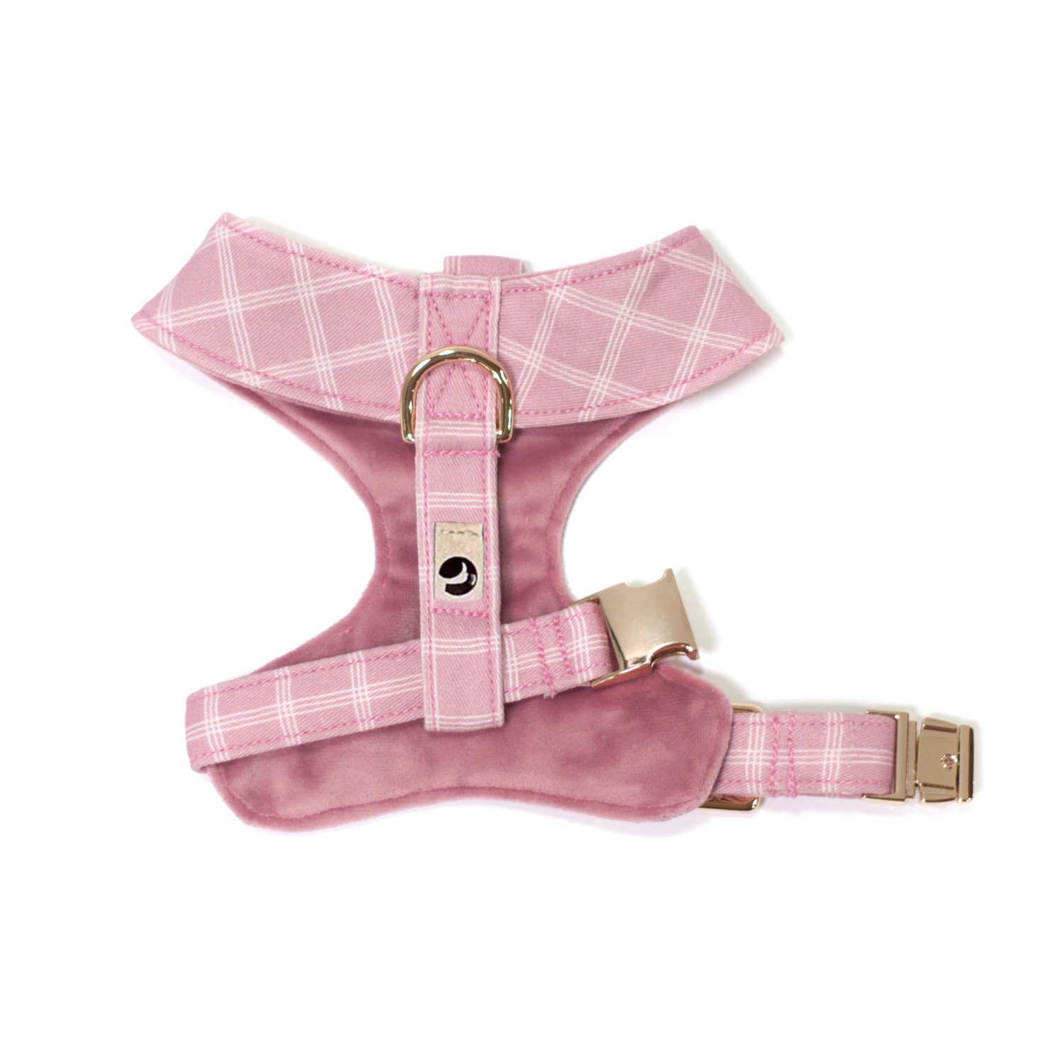 Pink & White Plaid and Velvet Dog Harness With Bowtie, Luxury Dog Pink & White Plaid and Velvet Dog Harness With Bowtie, Luxury Dog
