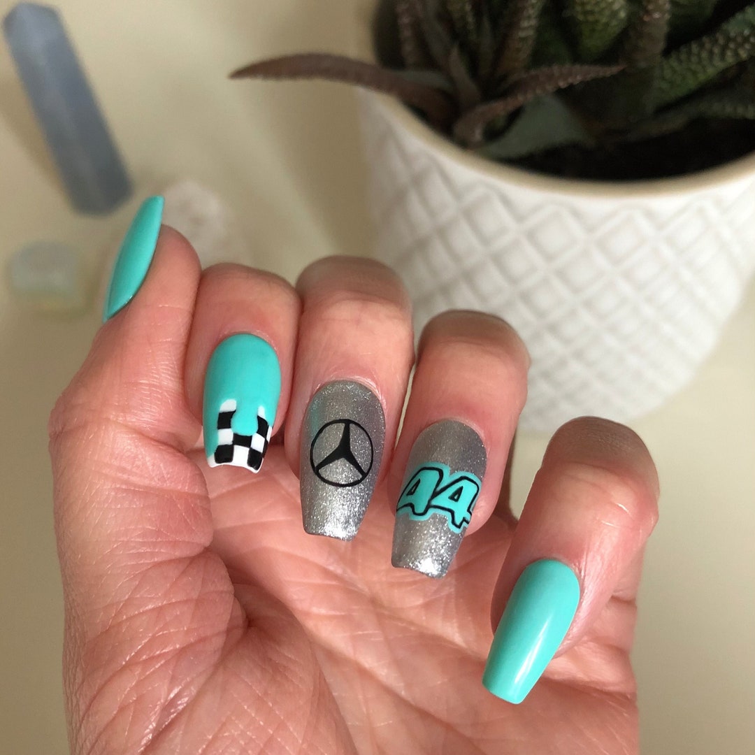 F1 Mercedes Luxury Presson Nails Handpainted Soft Gel Etsy UK