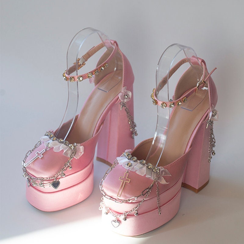 Items similar to Steve Madden Indian Pink GENUINE Swarovski crystals  encrusted diamond platform pumps on Etsy | Indian pink, Perfect wedding  shoes, Pink bling