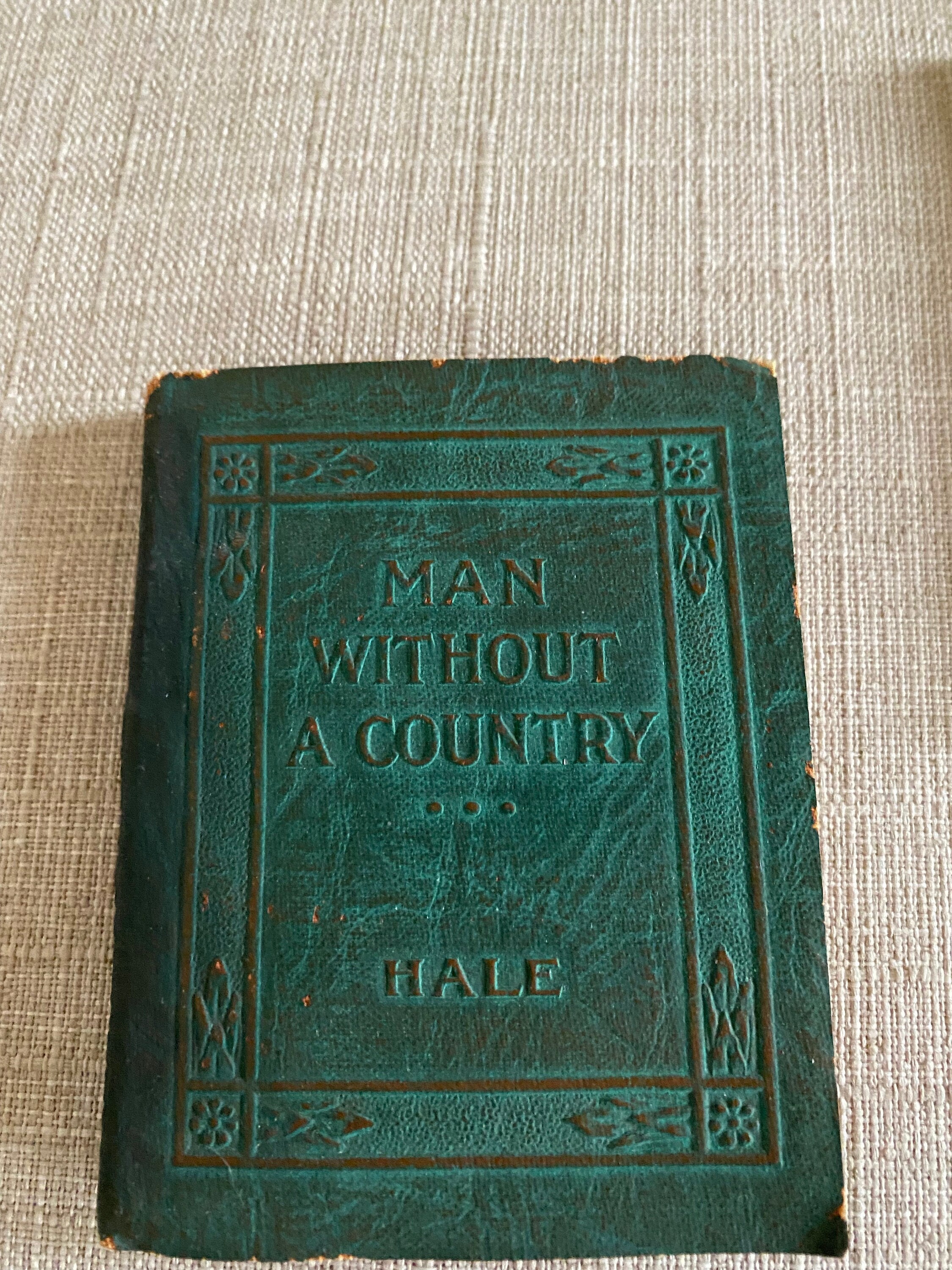3 Tiny Antique Books, Little Leather Library, Small Green Leather