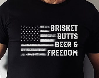 Funny BBQ Shirt Barbecue Gift Brisket Butts Beer Freedom Shirt US Flag Shirt BBQ Gift for Him Barbecue Accessories Brisket Tshirt