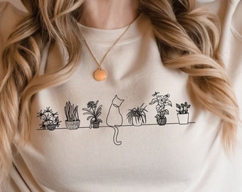 Cats and Plants Sweatshirt Gardener Shirt Gardening Shirt Cat Lover Shirt Cat Owner Gift Sweatshirt Succulents SweatShirt Plant Woman Shirt