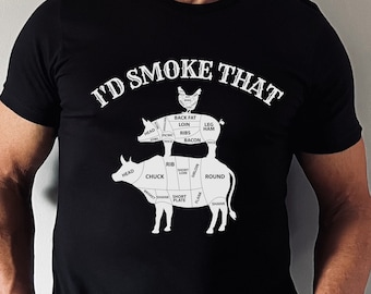 Funny BBQ Shirt Barbecue Shirt I'd Smoke That Shirt Cow Pig Chicken BBQ Shirt BBQ Gift for Him Bbq Essentials