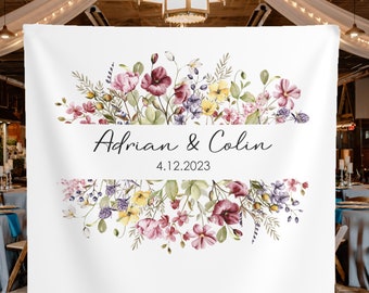 Personalized Wedding Photo Backdrop Wildflower Poppy Wedding Fabric Backdrop Wildflower Photo Booth Backdrop Wedding Welcome Sign Wildflower