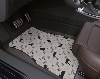 Black Cat and Boho Floral Print Car Floor Mats (1 piece)