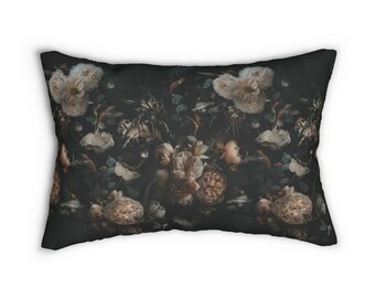Lumbar Pillow Dark Floral Motif Boho Floral Pillow Spun Polyester Pillow Dark Cottagecore Pillow (stuffing pillow included)