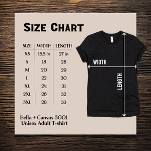 Bella and Canvas 3001 T-Shirt Size Chart