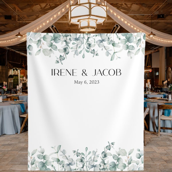 Wedding Photo Backdrop Wedding Reception Sign Green Wedding Decorations Eucalyptus Backdrop Green Floral Backdrop Fabric Wedding Backdrop