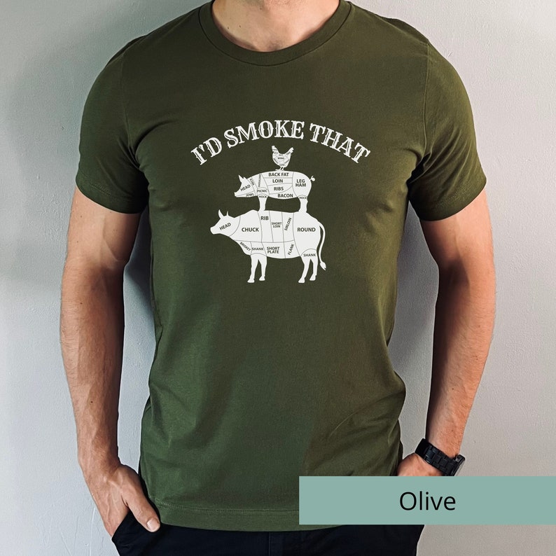 Funny BBQ Shirt Funny Barbecue Shirt I'd Smoke That Shirt Cow Pig Chicken Shirt Butcher Diagram Shirt BBQ Gift for Him BBQ Gift for Dad Barbecue Accessories BBQ Essentials Funny BBQ Smoker Shirt
