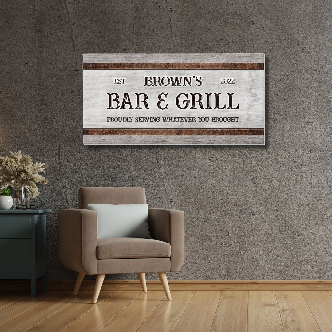 Personalized Bar and Grill Canvas Wall Art Custom Bar and Etsy