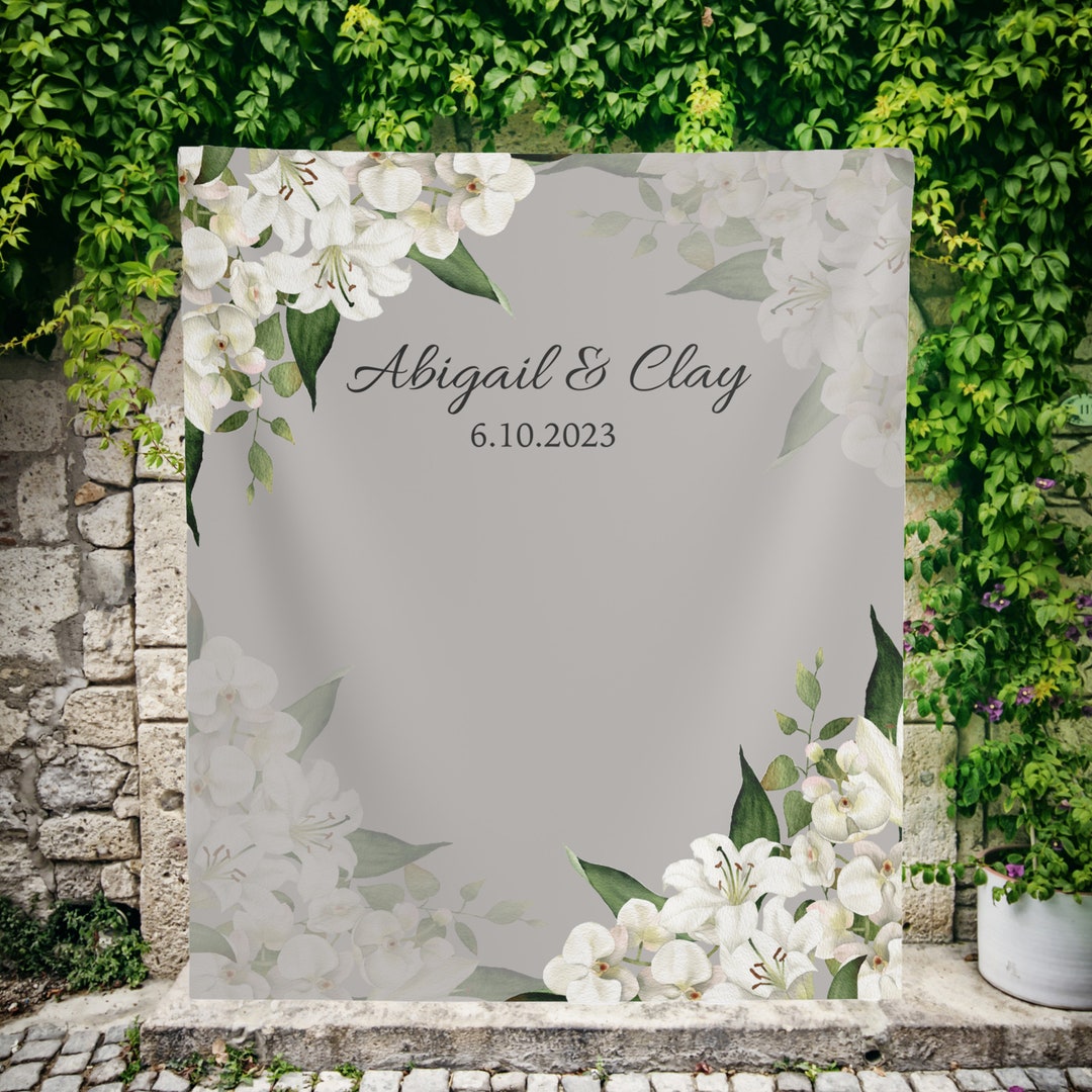 Wedding Backdrop for Reception Wedding Backdrop for Photos Lily and Orchid Photo Backdrop Greige
