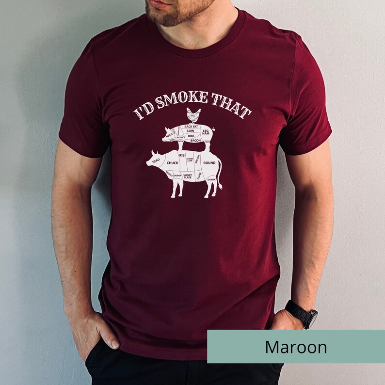 Funny BBQ Shirt Funny Barbecue Shirt I'd Smoke That Shirt Cow Pig Chicken Shirt Butcher Diagram Shirt BBQ Gift for Him BBQ Gift for Dad Barbecue Accessories BBQ Essentials Funny BBQ Smoker Shirt