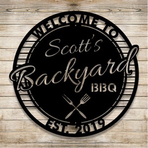 Personalized Metal Backyard BBQ Sign Outdoor Metal Sign Personalized BBQ Sign Custom Barbecue Sign Metal Grilling Sign Grillmaster Sign