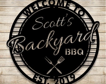 Personalized Metal Backyard BBQ Sign Outdoor Metal Sign Personalized BBQ Sign Custom Barbecue Sign Metal Grilling Sign Grillmaster Sign