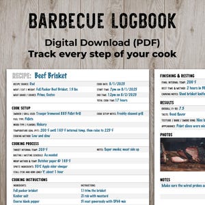 Printable BBQ Logbook & Smoker Journal | Digital Barbecue Recipe Tracker | Meat Smoking Journal PDF | Grill Log for Pitmasters