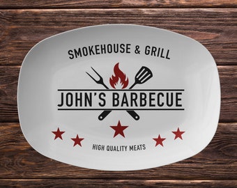 Personalized BBQ Platter Smokehouse & Grill Barbecue Platter with Name Custom Barbecue Platter Personalized Grill Plate Grilling Plate 10x14