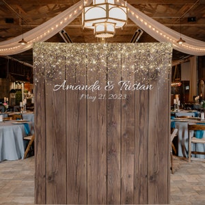 Rustic Wedding Photo Backdrop Wood and Glitter Garland Backdrop Rehearsal Dinner Backdrop Engagement Photo Backdrop Couples Shower Backdrop
