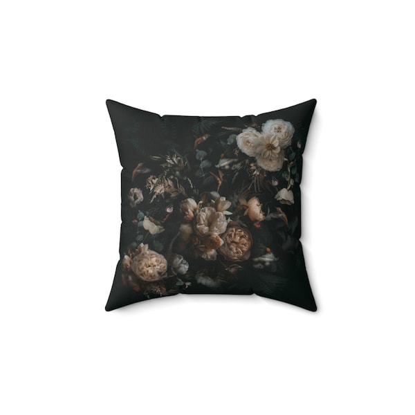 Moody Throw Pillow Case Dark Floral Motif Boho Floral Pillow Case Faux Suede Square Pillow Case Dark Cottagecore (multiple sizes available)