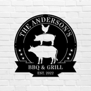 Personalized Metal BBQ Sign Cow Pig Chicken Sign BBQ and Grill Sign Barbecue Sign Metal Wall Art Grill Gift for Him Housewarming Gift