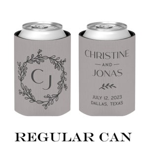 Personalized Can Cooler for Wedding Decorations Wedding Coozie Wedding Monogram Coozie Rehearsal Dinner Beer Can Cooler Engagement Coozie