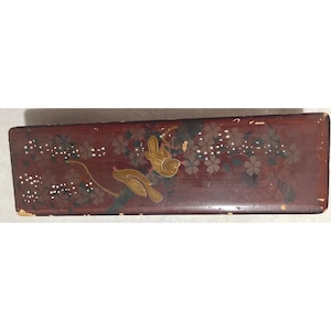 Old Antique Chinese Hand Painted Wood Box Hand Made Hinges & Tacks 1800&#39;s