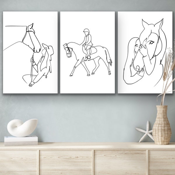 Horse Line Art | Horse Line Drawing | Continuous Line Art | 3 Piece Set | One Line Printable Wall Art | Horse Sketch | Digital Download