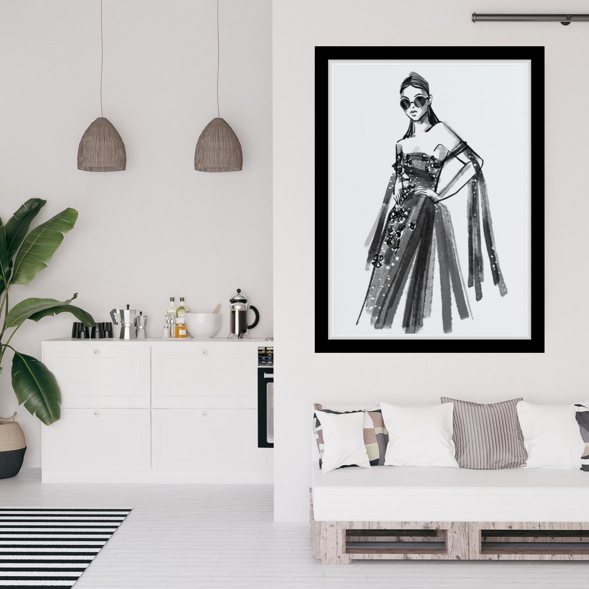 Fashion Model Prints Fashion Sketch Prints Fashionista Wall Art Black