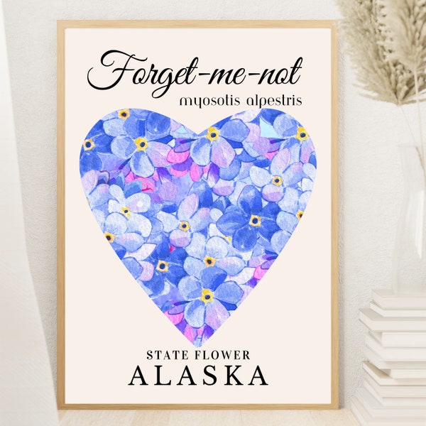 Alaska State Flower Print | Forget-Me-Not Flowers Poster | Pastel Purple & Blue Wall Decor | Watercolor Botanical Printable Wall Art