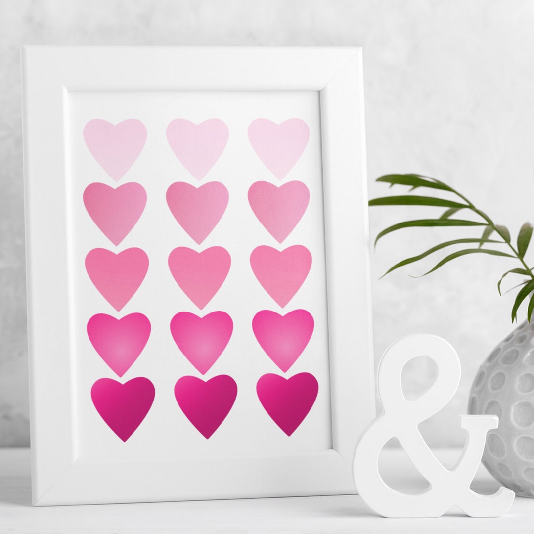 Pink Heart Printable Pink Hearts Poster Watercolor Hearts Artwork ...