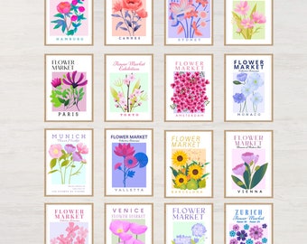 Flower Market Bundle | Floral Printable Wall Art Collection | Flower Market Prints | Botanical Gallery Mix Set of 16 | Sunflower Poster