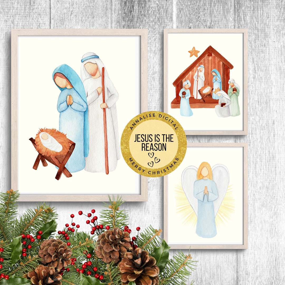 Mary and Joseph Baby Jesus Nativity Scene Print Jesus is King Christian ...
