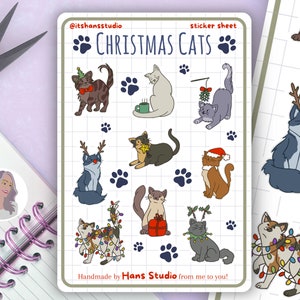 Christmas Cats Sticker Sheet | Cat Stickers | Bullet Journal Stickers | Scrapbooking Stickers | Planner Stickers |