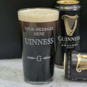 Laser Engraved Guinness-inspired Pint Glass, featuring the unique “Split the G&quot; - PERSONALISED MESSAGE