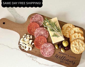 Personalized Walnut Charcuterie Board with Handle: Monogrammed Cheese Server