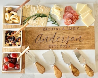 Custom Engraved Charcuterie Board Personalized Mothers Day Cute Wedding Gift Marble Wood Cheese Board Acacia Housewarming Gift New Home Gift