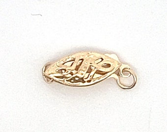 Solid 14k Yellow Gold Clasp - Small Oval Filigree Fishhook Clasp for Single Strand of Pearls or Beads - ET2312