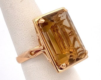 14K Yellow Gold Smoky Quartz Cocktail Ring - Size 6.25- ET512