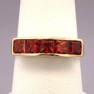 Princess Cut Mandarin Garnet Stacking Ring  ~ 14K Solid Yellow  Gold -Simple Elegant ~ Stackable- Size 6.75~ ET314