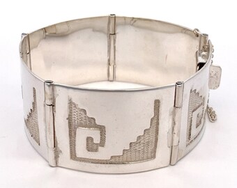 Vintage Mexican Panel Bracelet - 925 Sterling Silver~ 7.25