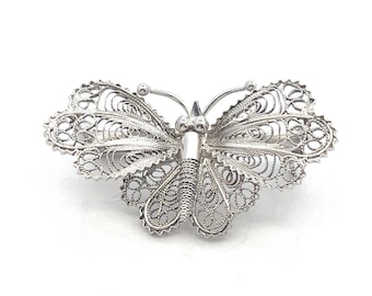 3D Filigree 900 Silver Butterfly Brooch/Pin- Vintage- ET1222