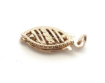 Solid 14k Yellow Gold Clasp - Small Oval Filigree with Flowers Fishhook Clasp for Single Strand of Pearls or Beads - ET2310