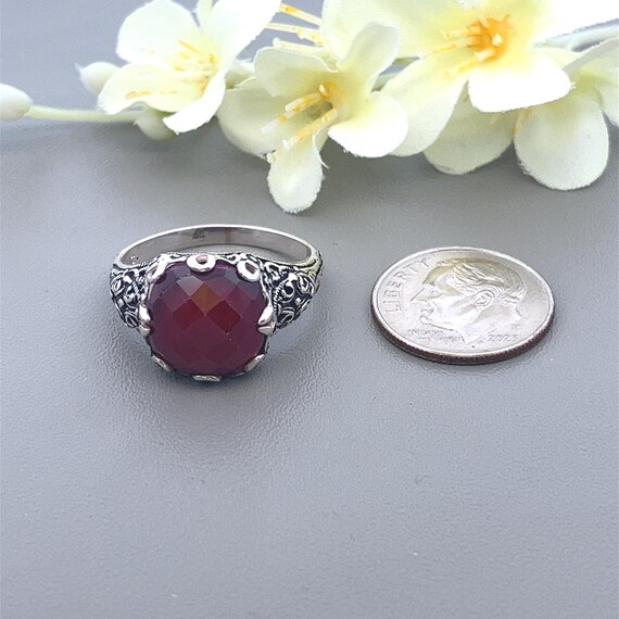 5CT Natural Ruby Sterling Silver Ring - Ornate Fl… - image 2