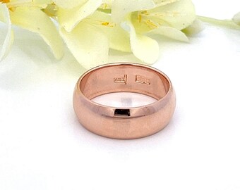 14k Rose Gold Wedding Band Ring - 6.4mm High Polish Domed Unisex Ring - Size 5.5