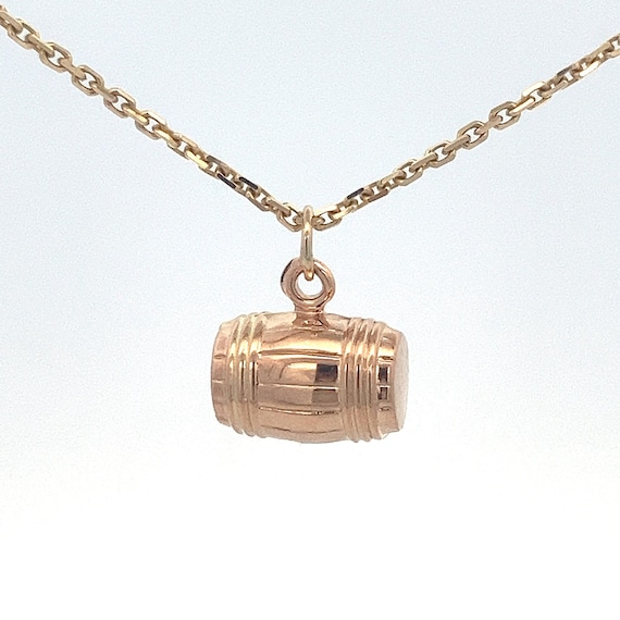 Vintage 14k Yellow Gold Barrel Charm or Pendant Whiskey, Bourbon Barrel 3-Dimensional - ET2186