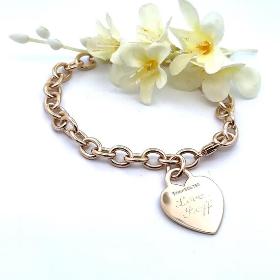 Authentic Tiffany & Co 18k Gold Heart Tag Charm Bracelet, Rare